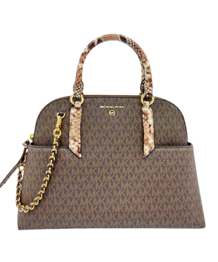 Michael Kors Signature Hudson Large Dome Snake Handle Satchel Bag