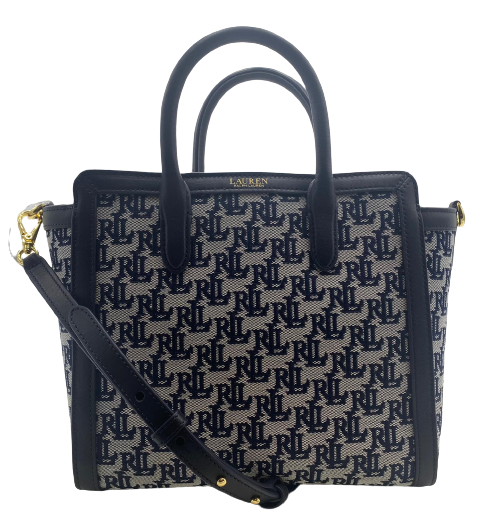 Ralph Lauren Crossbody Satchel Signature Logo Navy Jacquard Handbag