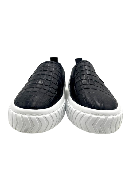 Karl Lagerfeld Paris Men's Black Laceless Crocodile  Leather Sneaker Size 11