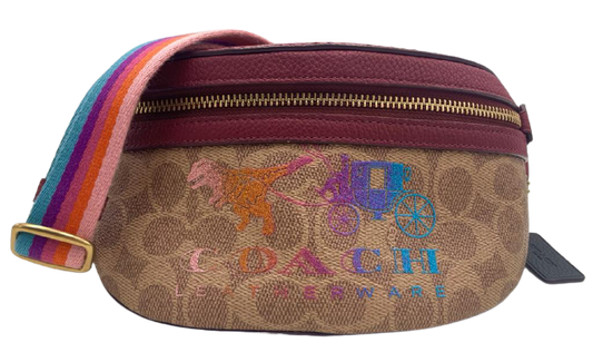 Coach Signature One Size Tan Deep Red Leather Belt Bag