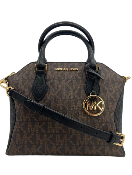 MICHAEL KORS Coraline Medium Brown Logo Signature Leather Messenger Bag