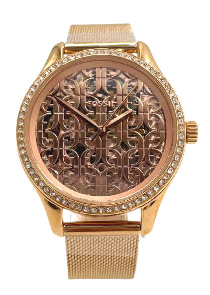 Fossil Automatic Rose Gold-Tone Stainless Steel Mesh Watch BQ3713