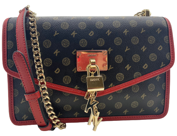 DKNY Elissa Heritage Signature Black/Red Logo Flap Shoulder / Handbag