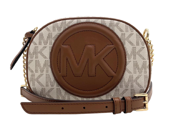 Michael Kors Signature Brynn Vanilla/Luggage Small Oval Crossbody Bag