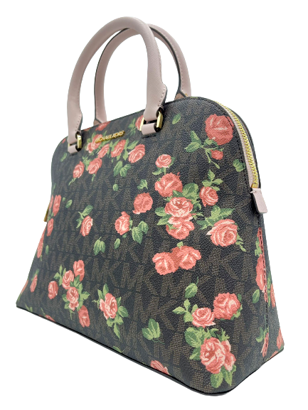 Michael Kors Cindy Brown Signature Logo Floral Dome Satchel