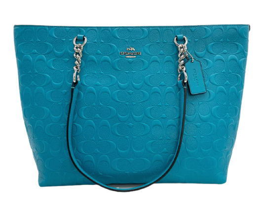 Coach Embroidered Signature Logo Sophia Turquoise Tote