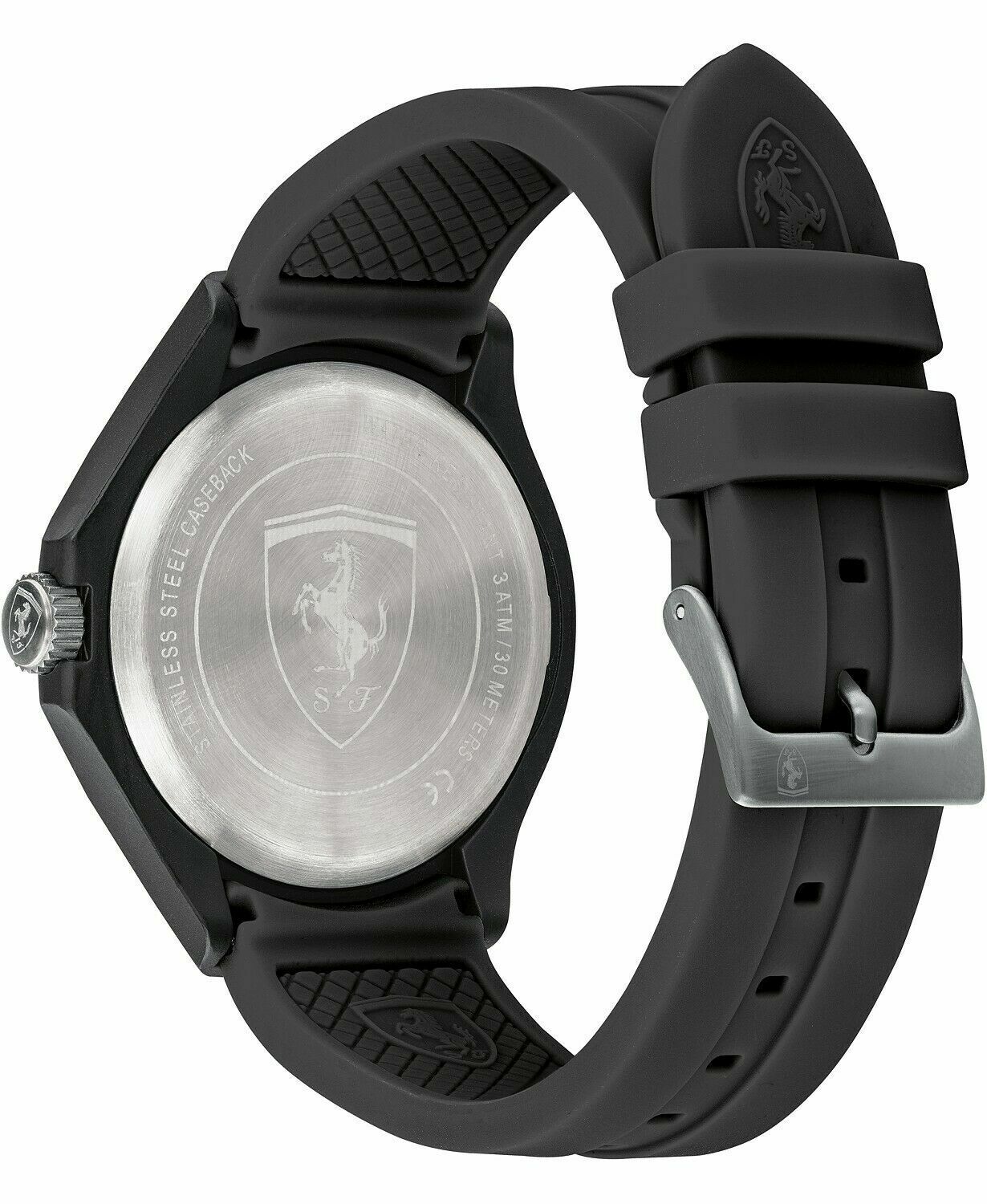 FERRARI Men's RedRev Black Silicone Strap Watch 44mm Gift Set