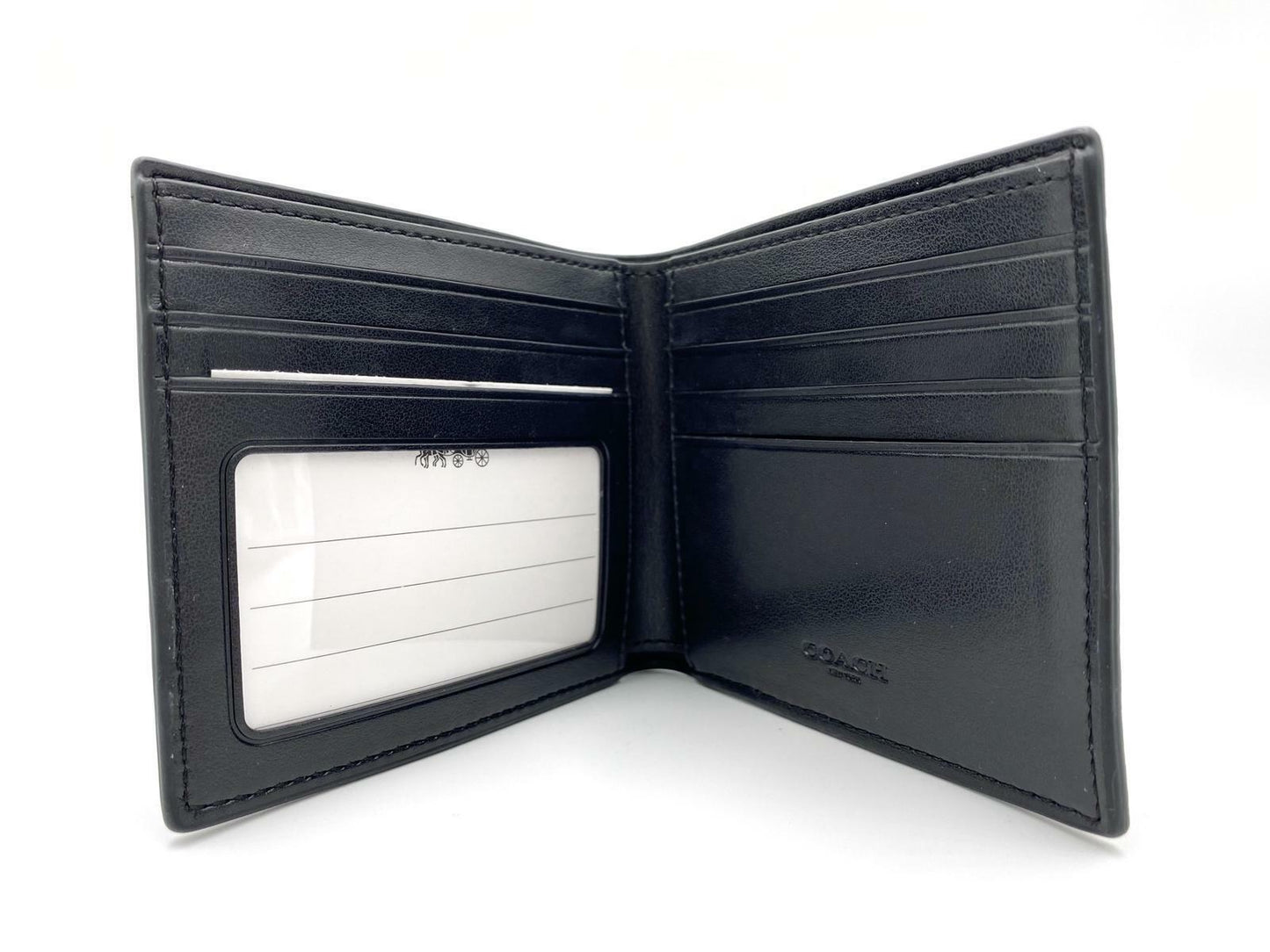 Coach Black Signature Canvas Leather Bifold Card Case Wallet