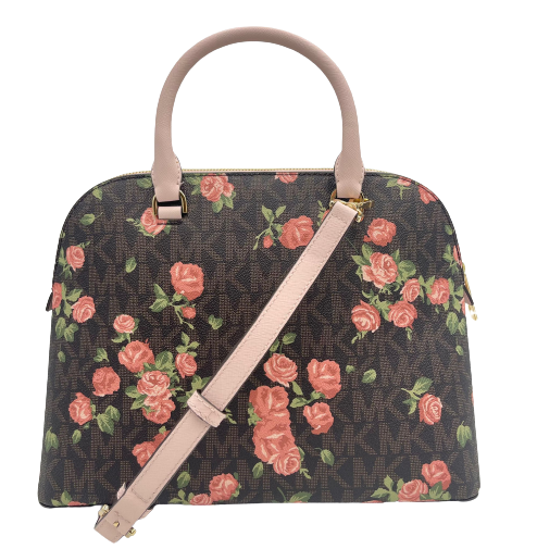 Michael Kors Cindy Brown Signature Logo Floral Dome Satchel