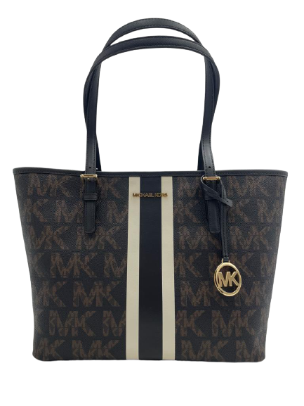 Michael Kors Jet Set Travel Black Multi Carryall Tote and Wallet Combo