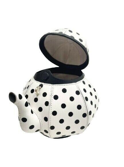Kate Spade Alice In Wonderland Collection Black&White Polka Dot Teapot Crossbody