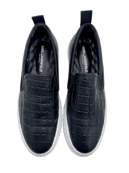 Karl Lagerfeld Paris Men's Black Laceless Crocodile Leather Sneaker - Size 11