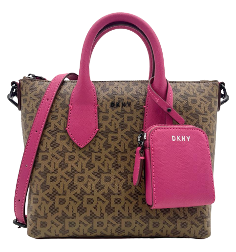 DKNY Valeya Small Satchel Brown & Hot Pink with Coin Pouch