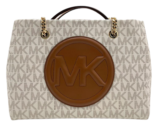 Michael Kors Brynn Large Signature Vanilla Chain Shoulder Tote Bag