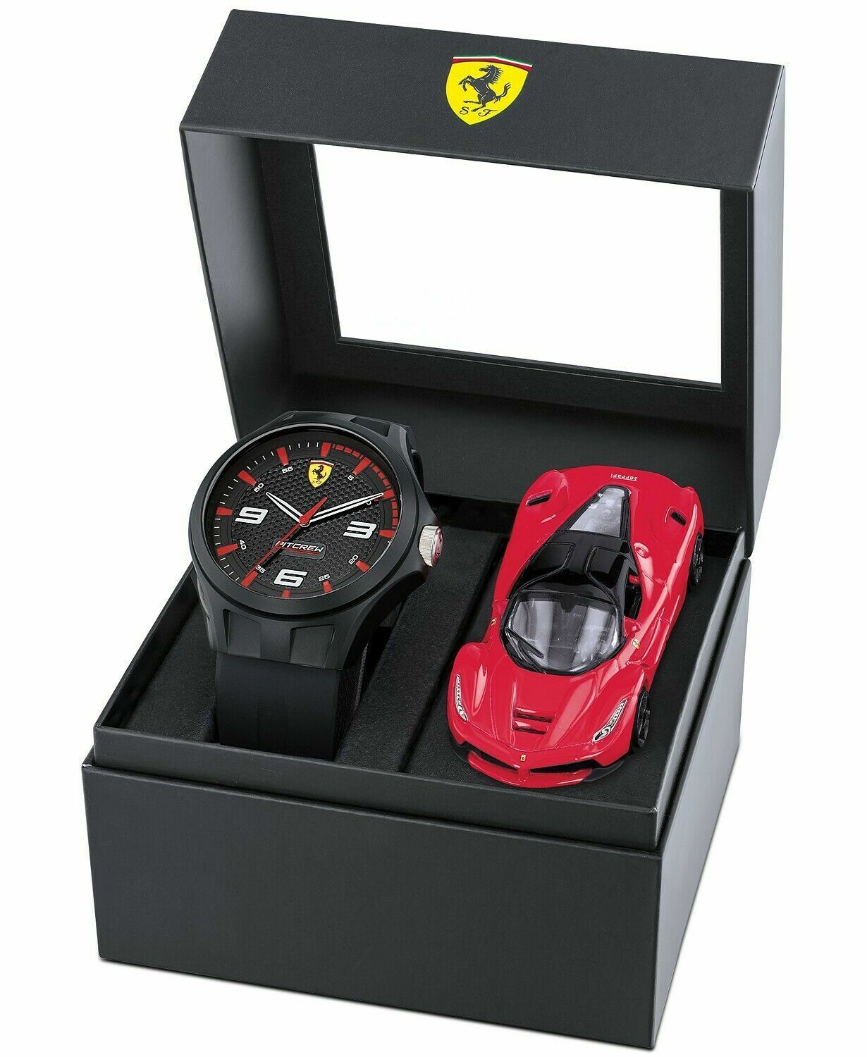 FERRARI Men's RedRev Black Silicone Strap Watch 44mm Gift Set