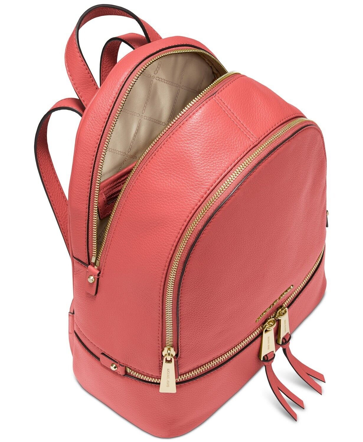 Michael Kors Rhea Zip Medium Pebbled Leather Backpack (Grapefruit)