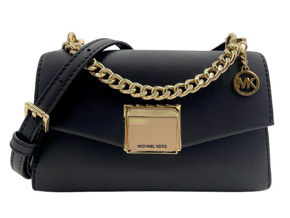 Michael Kors Lita Small Black / Gold  Leather Crossbody Bag