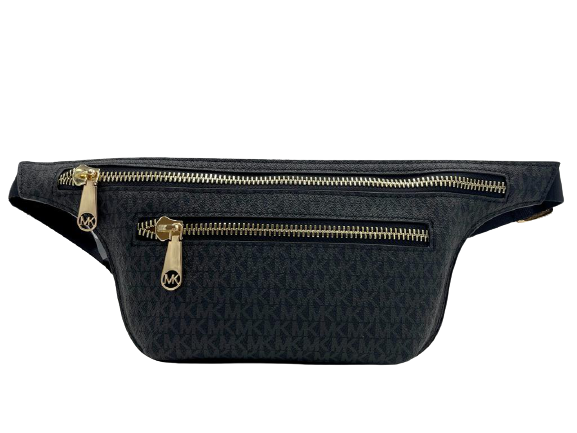 Michael Kors Black Signature Logo Double Zip Belt Bag Fanny Zip