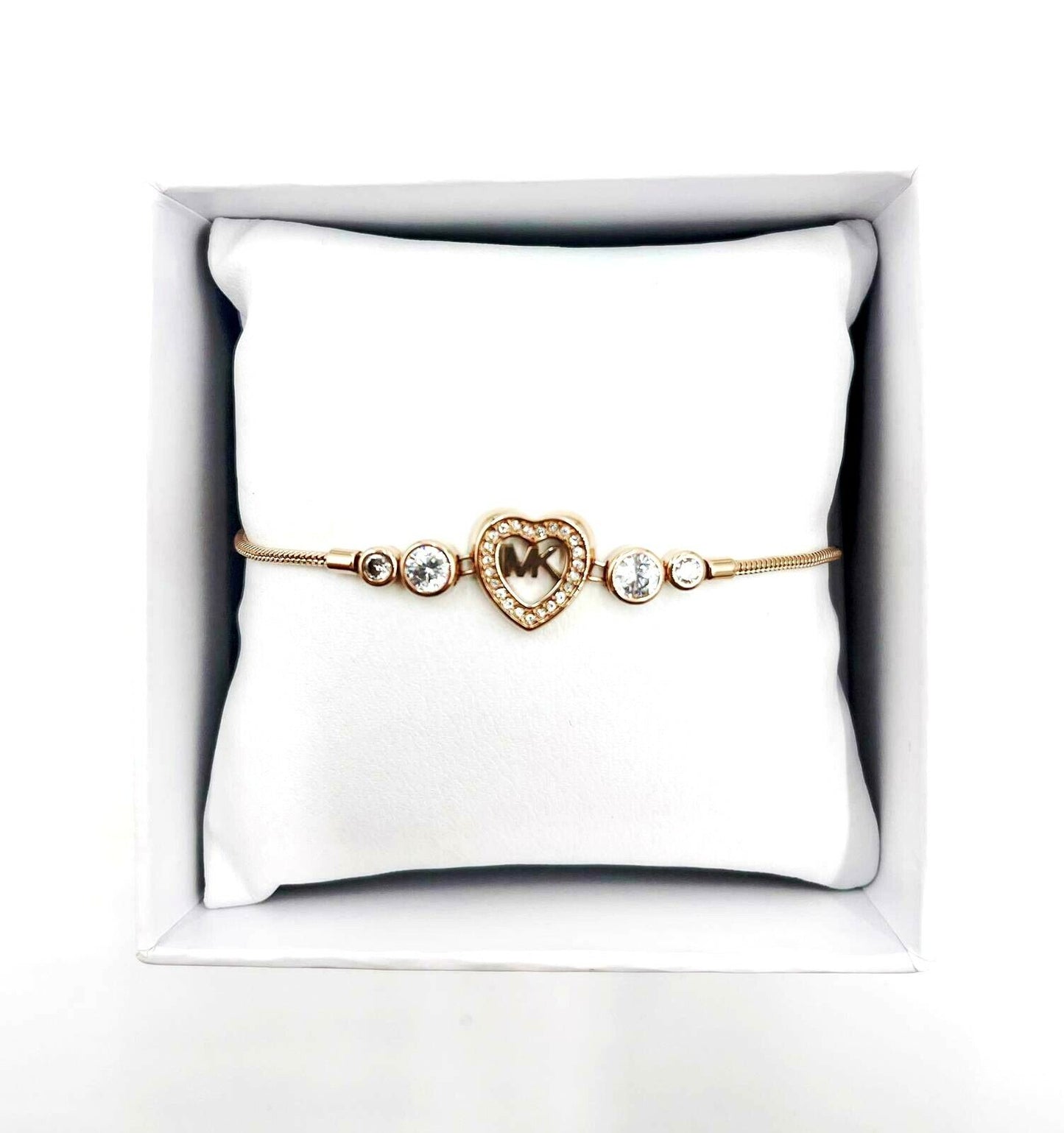 Michael Kors Rose Gold Tone Stainless Steel Pavé Heart Slider Bracelet
