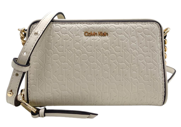 Calvin Klein Signature White Double Zipper Crossbody Bag